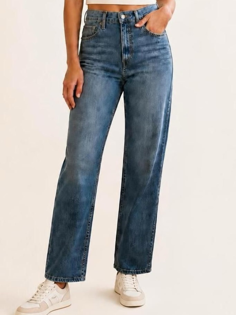 Re/Done Button Fly High Rise Straight Leg Jeans Vintage Faded Blue - Size 29